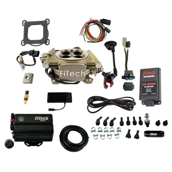 FiTech Fuel Injection 93555 Easy Street 600 HP Classic Gold EFI System With Force Fuel Mini Delivery & Go Spark CDI Box Kit