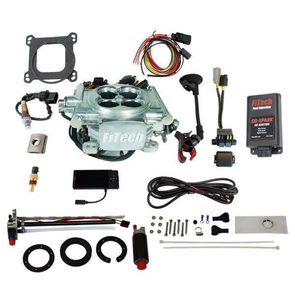 FiTech Fuel Injection 93606 Go EFI 4 600 HP Power Adder Bright Aluminum EFI System With Go Fuel In-Tank & Go Spark CDI Box Master Kit