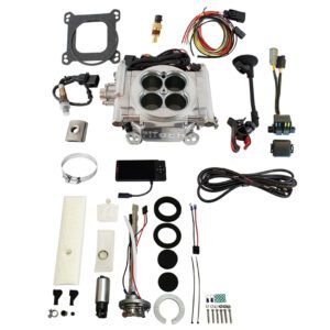 FiTech Fuel Injection 36501 Go EFI 4 600 HP Bright Aluminum EFI System With Go Fuel In-Tank Regulated Pump 255 LPH Master Kit