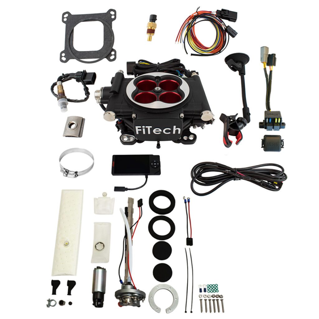 FiTech Fuel Injection 36504 Go EFI 4 600 HP Power Adder Matte Black EFI System With Go Fuel In-Tank Regulated Pump 255 LPH Master Kit