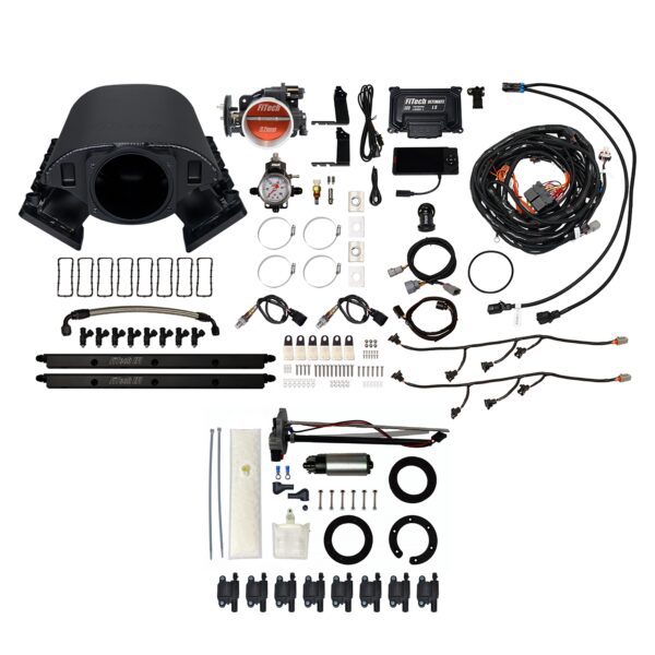 <span style="color:#ED3237;">78489</span><br>Ultimate Rebel LS 500 HP EFI System With Short Cathedral Intake, Transmission Control, Go Fuel In-Tank Fuel Pump 600 HP Module, Go Fuel Tight Fit Regulator With Pressure Gauge & Go Spark LS3 Style Coil 8 Pack Master Kit