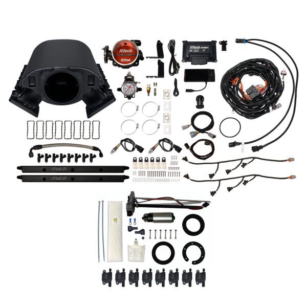 <span style="color:#ED3237;">78491</span><br>Ultimate Rebel LS 750 HP EFI System With Short Cathedral Intake, Transmission Control, Go Fuel In-Tank Fuel Pump 600 HP Module, Go Fuel Tight Fit Regulator With Pressure Gauge & Go Spark LS3 Style Coil 8 Pack Master Kit