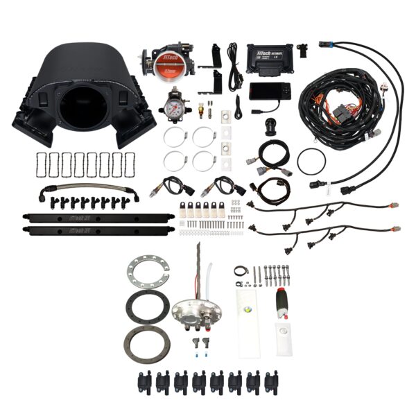 <span style="color:#ED3237;">78889</span><br>Ultimate Rebel LS 500 HP EFI System With Short Cathedral Intake, Transmission Control, Go Fuel In-Tank 340 LPH Fuel Pump Returnless Module With 2 Inch Fill & Go Spark LS3 Style Coil 8 Pack Master Kit