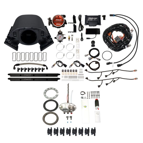 <span style="color:#ED3237;">78891</span><br>Ultimate Rebel LS 750 HP EFI System With Short Cathedral Intake, Transmission Control, Go Fuel In-Tank 340 LPH Fuel Pump Returnless Module With 2 Inch Fill & Go Spark LS3 Style Coil 8 Pack Master Kit