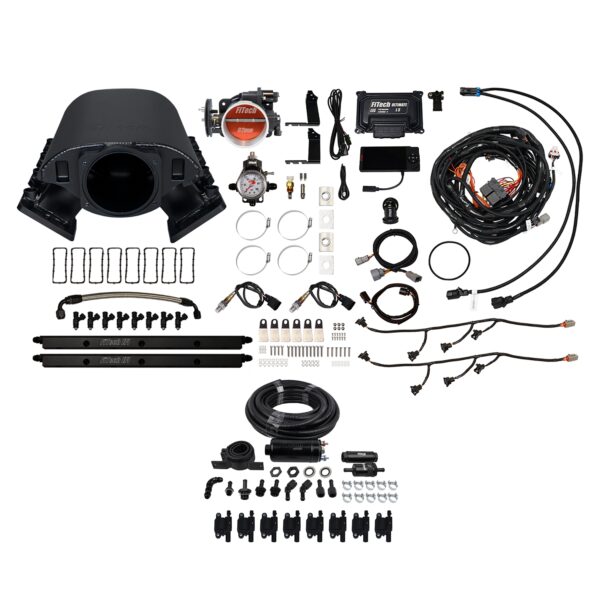 <span style="color:#ED3237;">79489</span><br>Ultimate Rebel LS 500 HP EFI System With Short Cathedral Intake, Transmission Control, Go Fuel In-Tank Fuel Pump 600 HP Module, Go Fuel Tight Fit Regulator With Pressure Gauge & Go Spark LS3 Style Coil With LED 8 Pack Master Kit