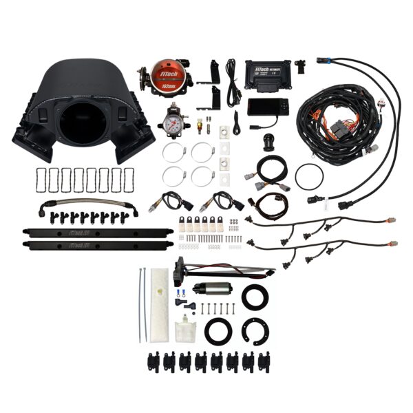 <span style="color:#ED3237;">79491</span><br> Ultimate Rebel LS 750 HP EFI System With Short Cathedral Intake, Transmission Control, Go Fuel In-Tank Fuel Pump 600 HP Module, Go Fuel Tight Fit Regulator With Pressure Gauge & Go Spark LS3 Style Coil With LED 8 Pack Master Kit