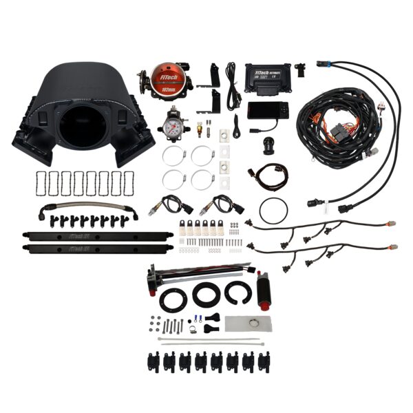 <span style="color:#ED3237;">79690</span><br>Ultimate Rebel LS 750 HP EFI System With Short Cathedral Intake, In Tank Pump Module, Go Fuel Regulator & LS3 Coil Pack With LED Set