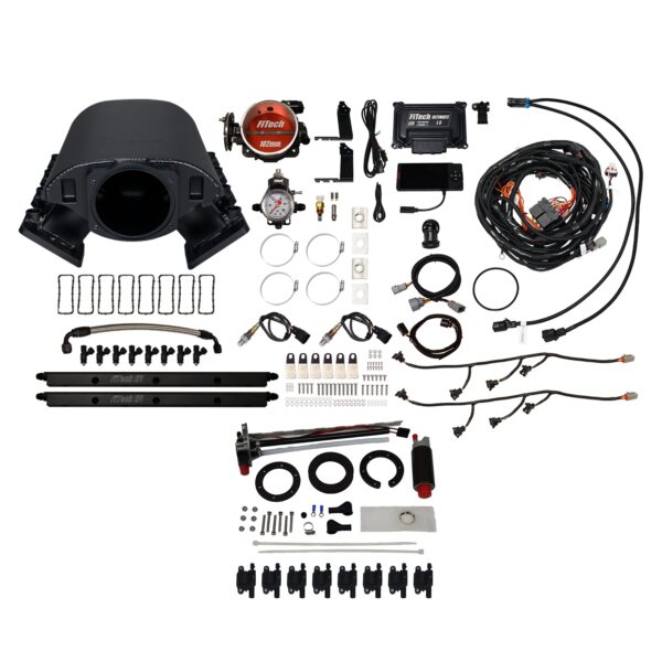 <span style="color:#ED3237;">79691</span><br>Ultimate Rebel LS 750 HP EFI System With Short Cathedral Intake, Transmission Control, In Tank Pump Module, Go Fuel Regulator & LS3 Coil Pack With LED Set