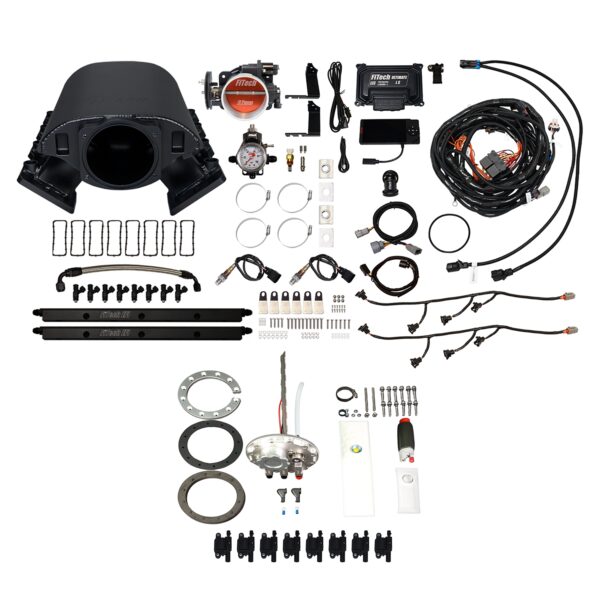 <span style="color:#ED3237;">79889</span><br>Ultimate Rebel LS 500 HP EFI System With Short Cathedral Intake, Transmission Control, Go Fuel In-Tank 340 LPH Fuel Pump Returnless Module With 2 Inch Fill & Go Spark LS3 Style Coil With LED 8 Pack Master Kit