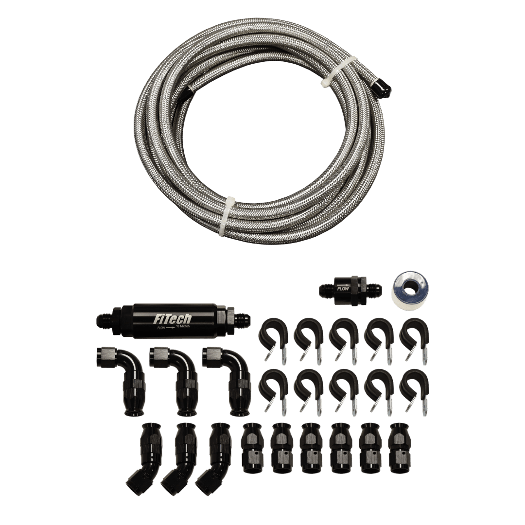 51005PTFE, Stainless Steel Hose Kit, Natural, 20ft w/ 10 Micron Filter and  Check Valve - FiTech Fuel Injection