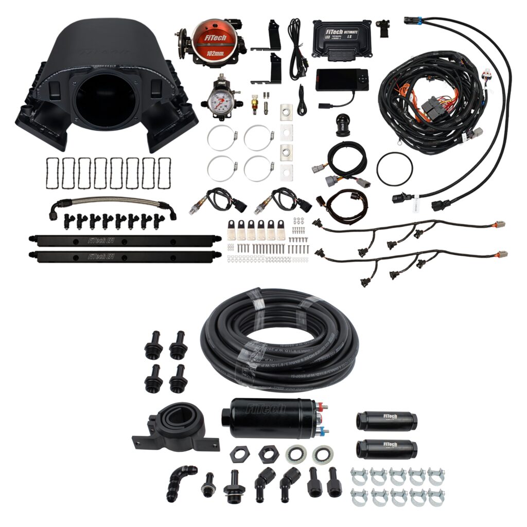 FiTech Fuel Injection 71091 Ultimate Rebel LS 750 HP EFI System With Short Cathedral Intake, Transmission Control & Inline Fuel Pump Master Kit