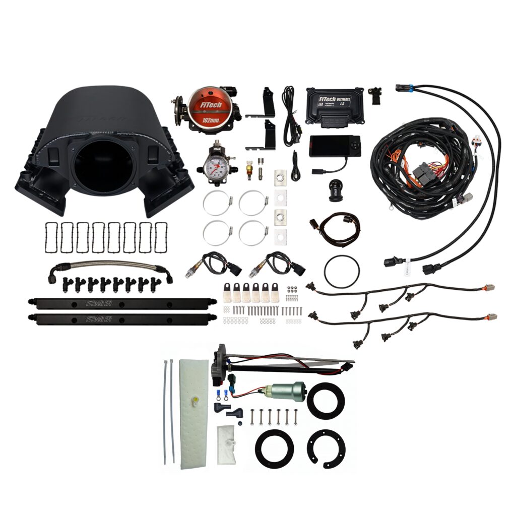 FiTech Fuel Injection 76190 Ultimate Rebel LS 750 HP EFI System With Short Cathedral Intake, In Tank 440 LPH Pump Module & Go Fuel Regulator Master Kit Master Kit