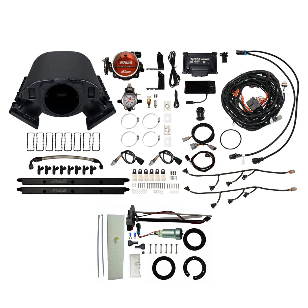 FiTech Fuel Injection 76191 Ultimate Rebel LS 750 HP EFI System With Short Cathedral Intake, Transmission Control, In Tank 440 LPH Pump Module & Go Fuel Regulator Master Kit