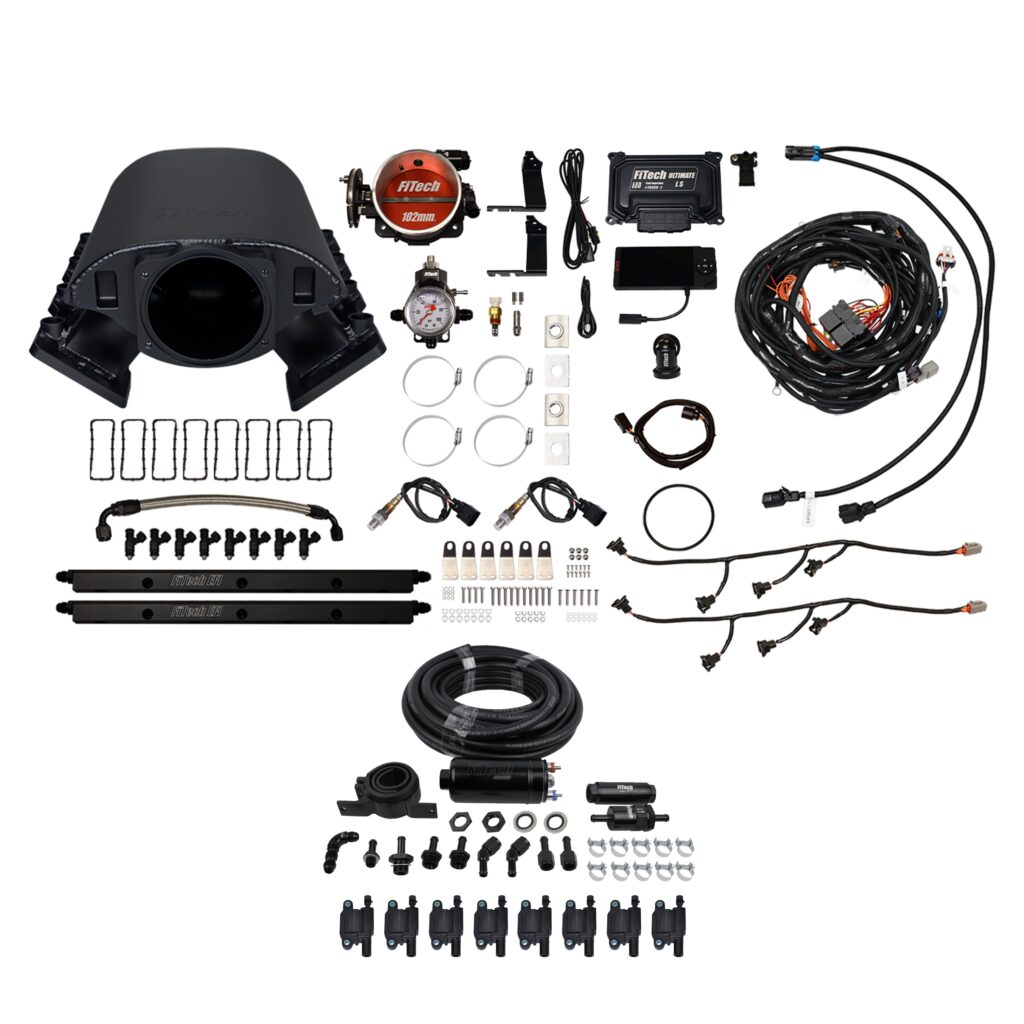 FiTech Fuel Injection 78190 Ultimate Rebel LS 750 HP EFI System With Short Cathedral Intake, Inline Hose Kit & LS3 Coil Pack Set