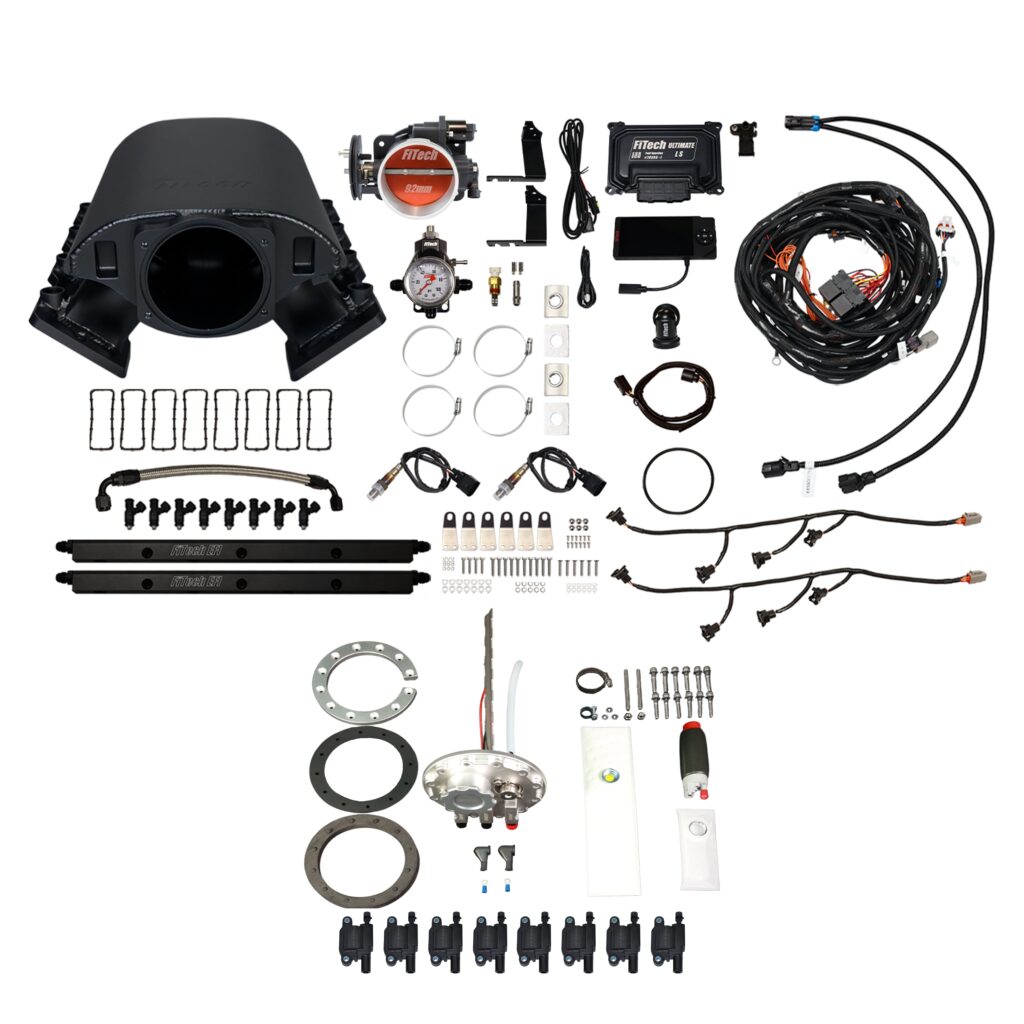 FiTech Fuel Injection 78888 Ultimate Rebel LS 500 HP EFI System With Short Cathedral Intake, Go Fuel In-Tank 340 LPH Fuel Pump Returnless Module With 2 Inch Fill & Go Spark LS3 Style Coil 8 Pack Master Kit