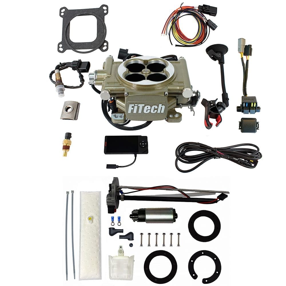 FiTech EFI system components and wiring kit.