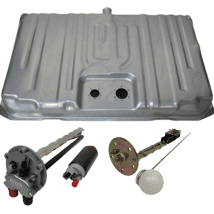 Fuel tank and components on display.