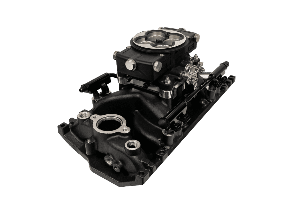 Car engine component on black background.