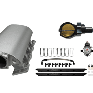 Car engine components and accessories on display.