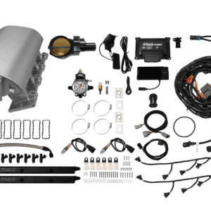 Car engine parts and wiring kit components.