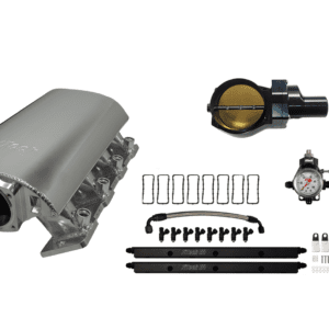 Engine manifold kit with various components.