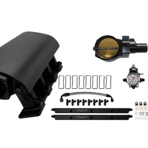 Car engine parts and accessories on display.