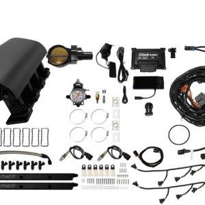 Car engine parts and wiring kit components.