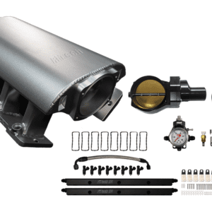 Car engine intake manifold with accessories.