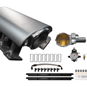Car engine intake manifold with accessories.