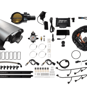 Engine manifold kit with various components displayed.