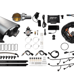 Car engine parts and wiring kit components.