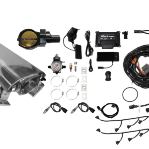 Car engine parts and wiring kit components.
