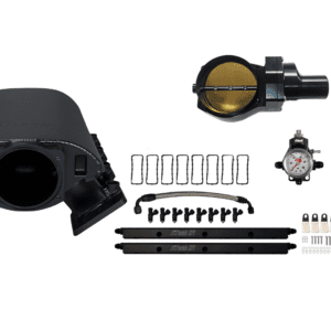 Car engine components and accessories on display.