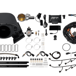 Car engine components and wiring kit displayed.