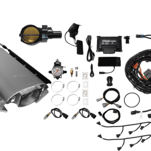Car engine tuning kit components on display.