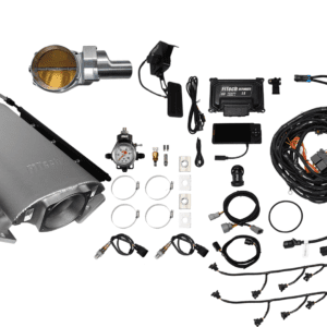 Car engine components and wiring kit displayed.