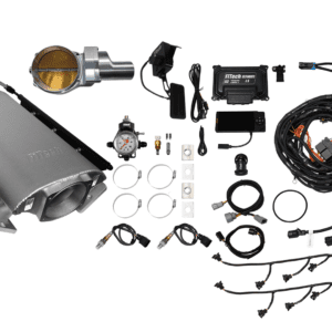 Car exhaust system components and accessories display.