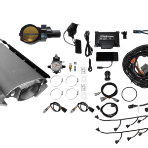 Car engine components and wiring kit displayed.