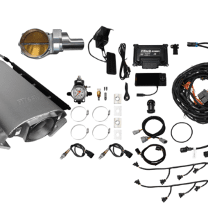 Car engine components and wiring kit displayed.