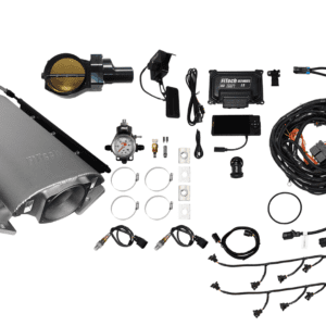 Car engine components and wiring kit displayed.