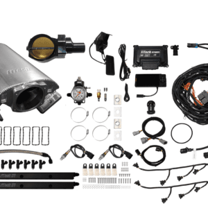 Car engine components and wiring kit displayed.