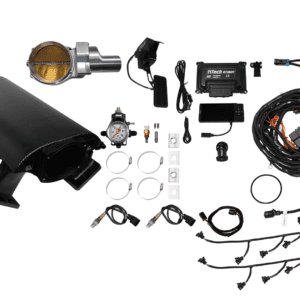 Car engine components and wiring kit displayed.