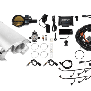 Car engine parts and wiring kit components.