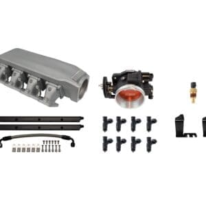 Car engine parts kit, various components displayed.