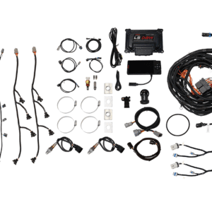 Complete automotive wiring harness kit with connectors and cables.