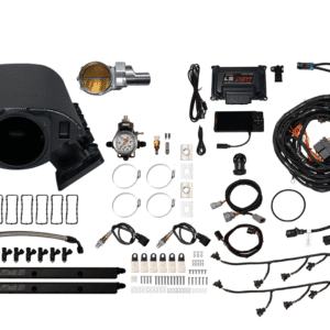 Complete car engine wiring and component kit laid out systematically.