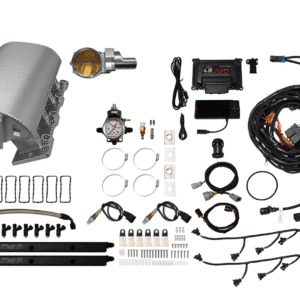 Components of a vehicle LPG conversion kit laid out neatly.