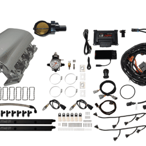 Complete automotive fuel injection system with various components and wiring.