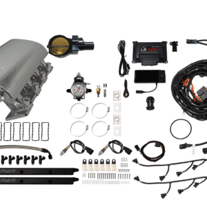 A complete fuel injection system kit with various components and wiring.