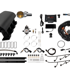 Components of a car air suspension system laid out on a white background.